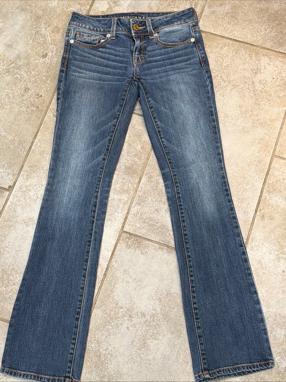 American Eagle Embroidered Kick Boot Dark Blue Jeans Size 00
